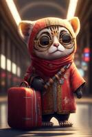 Cute anthropomorphic baby tiger home for Chinese New Year. . photo