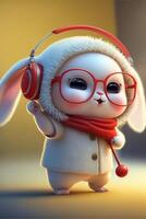 pixar style a super cute and happy white fairy rabbit. . photo