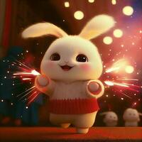 a super cute baby pixar style white fairy chinese bunny. . photo