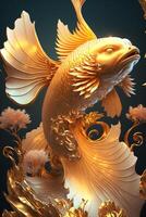 oriental mitología dorado peces koi generativo ai. foto