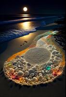 a noche Luna estrella blanca playa borde vistoso. generativo ai. foto