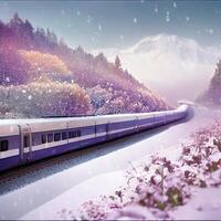 An endless white super high-speed train runs. . photo