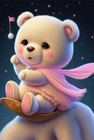 A cute and sweet baby Pixar-style white bear. . photo