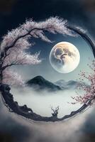 landscape under the moon a plum blossom. . photo