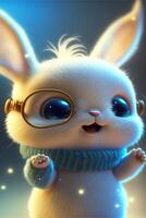 pixar style a super cute and happy white fairy rabbit. . photo