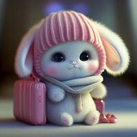 A cute and sweet baby Pixar-style white bear. . photo
