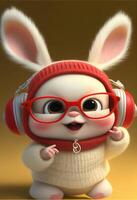 pixar stylea super cute and happy whit rabbit. . photo