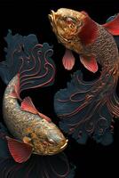 Traditional Chinese style Blue and white koi fish. . photo