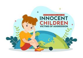 International Day of Innocent Children Victims of Aggression Vector Illustration with Kids Sad Pensive and Cries in Flat Cartoon Hand Drawn Templates