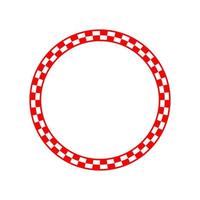 Red and white checkered circle frame vector art. Chequered round border with alternating square tiles.