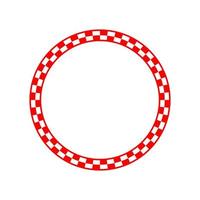 Red and white checkered circle frame vector art. Chequered round border with alternating square tiles.