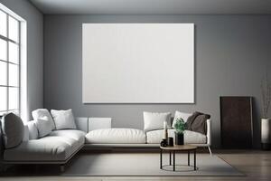 Blank White Canvas Inside of a Living Room for a Wall Art Mockup Illustration with photo