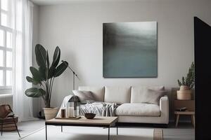 Blank Canvas Inside of a Living Room for a Wall Art Mockup Illustration with photo