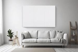 Blank White Canvas Inside of a Living Room for a Wall Art Mockup Illustration with photo