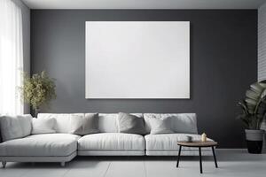 Blank White Canvas Inside of a Living Room for a Wall Art Mockup Illustration with photo