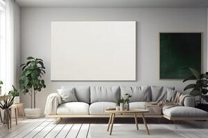blanco blanco lona dentro de un vivo habitación para un pared Arte Bosquejo ilustración con generativo ai foto