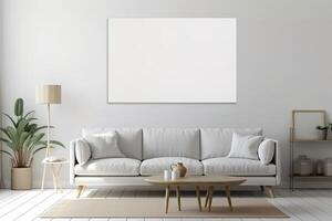 Blank White Canvas Inside of a Living Room for a Wall Art Mockup Illustration with photo