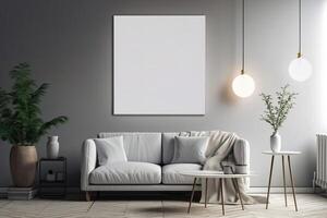 Blank White Canvas Inside of a Living Room for a Wall Art Mockup Illustration with photo