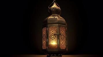 Traditional Arabic lantern in the dark. Ramadan Kareem background. Selective focus. photo