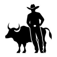 cowboy man standing next to a bull vector