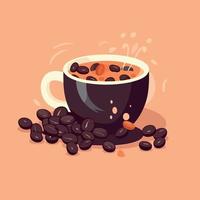 cup of coffee with coffee beans around vector