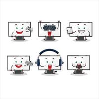 monitor dibujos animados personaje son jugando juegos con varios linda emoticones vector