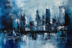 Abstract Blue Metropolitan City Knife Palette Painting Background Illustration with photo