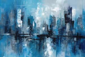 Abstract Blue Metropolitan City Knife Palette Painting Background Illustration with photo