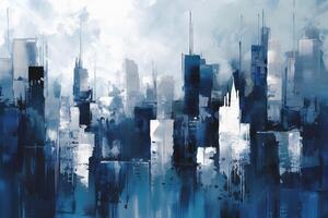 Abstract Blue Metropolitan City Knife Palette Painting Background Illustration with photo