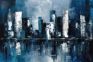 Abstract Blue Metropolitan City Knife Palette Painting Background Illustration with photo