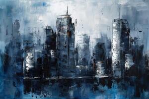 Abstract Blue Metropolitan City Knife Palette Painting Background Illustration with photo