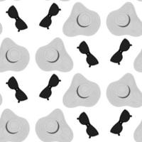 Seamless pattern of a summer hat with wide brim and stripes around and sunglasses with dark glasses vector
