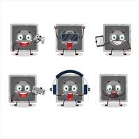 Music speaker cartoon character are playing games with various cute emoticons vector