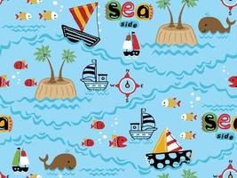 seamless pattern vector of nautical element cartoon with boat