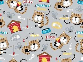 seamless pattern of funny cat and rat with pets element cartoon vector