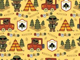 seamless pattern of funny bear in rangers costume, forest ranger elements cartoon illustration vector