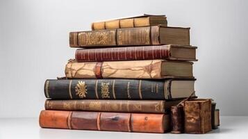 a collection of old books isolated on solid backgroud photo