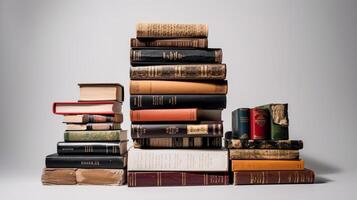 a collection of old books isolated on solid backgroud photo