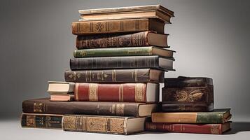 a collection of old books isolated on solid backgroud photo