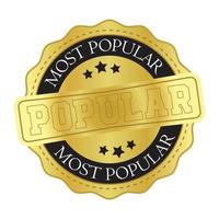 most popular badge golden color, ribbons, label, icon, stamp, seal, sticker, typography, lettering, most popular emblem icon design vector illustration