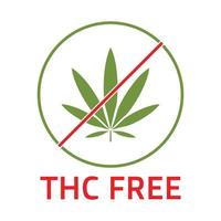 thc free badge, thc free stamp icon , thc free emblem, seal, tag, label for cbd hemp oil label design template elements with marijuana leaves vector