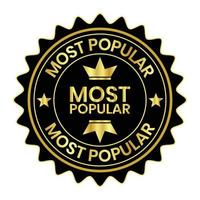 most popular badge golden color, ribbons, label, icon, stamp, seal, sticker, typography, lettering, most popular emblem icon design vector illustration