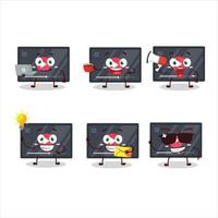 Video play button cartoon character with various types of business emoticons vector