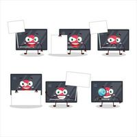 Video play button cartoon character bring information board vector