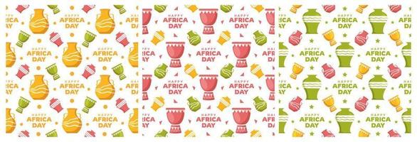 conjunto de contento África día sin costura modelo diseño con cultura africano tribal cifras decoración en modelo mano dibujado dibujos animados plano ilustración vector