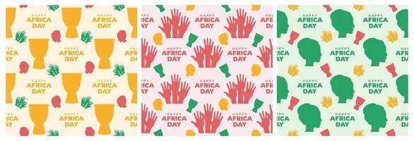 Set of Happy Africa Day Seamless Pattern Design with Culture African Tribal Figures Decoration in Template Hand Drawn Cartoon Flat Illustration vector