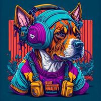 Dog with colorful abstract vector illustration, print design for wall art, t-shirts, mugs, cases, etc. photo