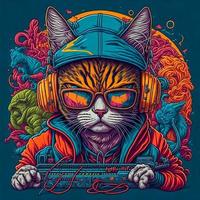 gato gatito retrato con DJ, vector ilustración. foto