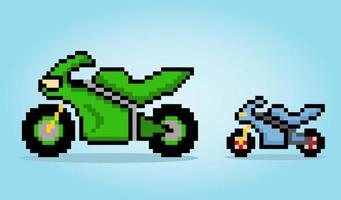 8 -Bit Pixel Motorcycle in vector illustrations for game assets or cross stitching patterns.