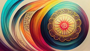 Abstract design of multicolored chakra powerful energy. Chakra mandala flower. 3D illustration. photo